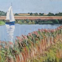 'Whiite Sails on the Alde', Oil on board, 20cm x 20cm, Available from Buckenham Galleries - see link on Home page