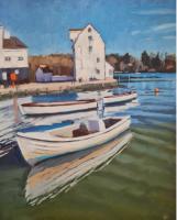 'The Tide Mill & Boats', Oil on board, 25cm x 20cm
