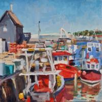 'Whitstable Harbour', Oil on board, 20cm x 20cm, Available from British Contemporary Art - see link on home page