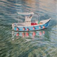 'Fishing Boat & Buoys', Oil on canvas, 40cm x 40cm. Available from The Waterside Gallery - see link on home page