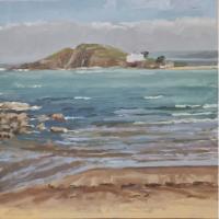 'Hazy Light, Burgh Island', Oil on board, 20cm x 20cm. Available from the Mayne Gallery - see link on home page