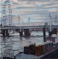 'Hungerford & Jubilee Bridges', Oil on board, 20cm x 20cm