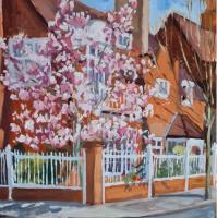 'Magnolia in Queen Anne's Gardens', Oil on board, 20cm x 20cm