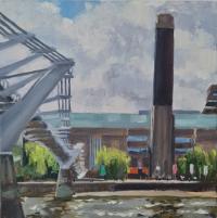 'Tate Modern and Millennium Bridge', Oil on board, 20cm x 20cm