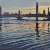 'Battersea Bridge, Sunset', Oil on board, 20cm x 20cm