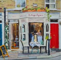 'Lunch at La Cage Imaginaire', Oil on board, 20cm x 20cm