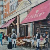 'A Light Lunch At Colbert's', Oil on board, 25cm x 25cm