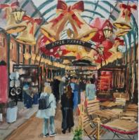 'Covent Garden Christmas', Oil on board, 20cm x 20cm