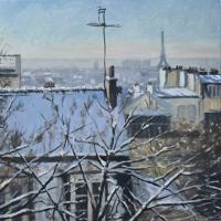 'Montmartre Snow', Oil on board, 20cm x 20cm