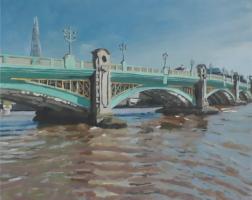 'Southward Bridge', Oil on board, 20cm x 25cm, Framed 28cm x 33cm  