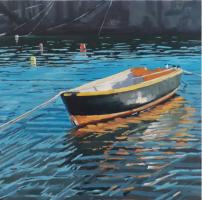 'White Boat and Reeds',  Oil on board,  20cm x 20cm