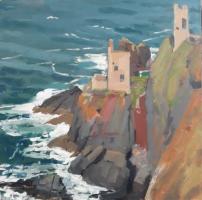 'The Crowns Engine Houses', Oil on board, 20cm x 20cm