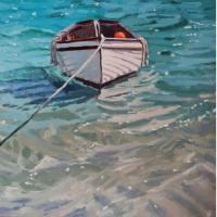 'Boat and Buoy', Oil on board, 20cm x 20cm. Available from The Waterside Gallery - see link on home page
