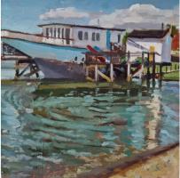 'The Tide Mill & Boats', Oil on board, 25cm x 20cm