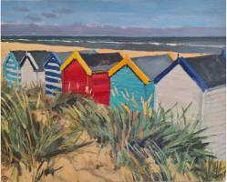 'Beach Belles 2', Oil on board, 20cm x 25cm, Available from British Contemporary Art - see link on home page