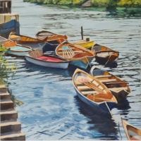 'Boats Fro Hire', Oil on board, 25cm x 25cm