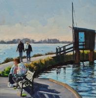 'A Walk Along The Promenade', Oil on board, 20cm x 20cm