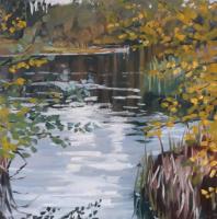 'Autumn Light, Wetland Centre, Barnes' Oil on board, 20cm x 20cm, Available from Riverside Gallery - see link on home page