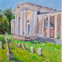 'The Palladian Church', Oil on board, 20cm x 20cm