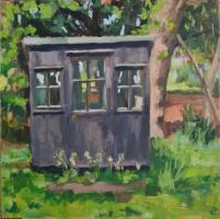 'Shaw's Writing Hut 'London'', Oil on board, 20cm x 20cm, Available from British Contemporary Art - see link on home page