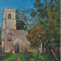 'Old St Lawrence Church', Oil on board, 20cm x 20cm