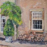 'Bristro Chairs and Tables', Oil on board, 20cm x 20cm