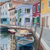 'Burano Reflections', Oil on board, 20cm x 20cm,  Available from The Archive Gallery - see link on home page