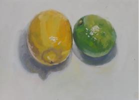 'Lemon & Lime', Oil on canvas board, 13cm x 18cm
