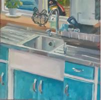 'Colourful Cupboards', Oil on board, 20cm x 20cm