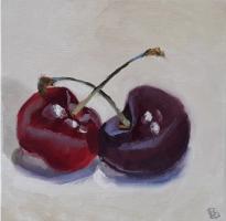 'Two Cheeries', Oil on canvas board, 10cm x 10cm