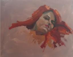 'Her Titian Hair', Oil on board, 20cm x 25cm