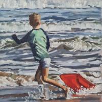 'Chasing Waves', Oil on board, 20cm x 20cm