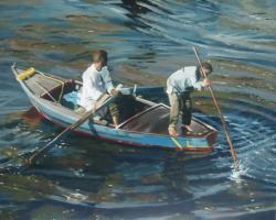 'Luxor Fishermen',  Oil on board,  20cm x 25cm