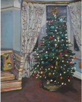 'The Reading Chair & the Christmas Tree', Oil on board, 25cm x 20cm