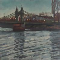 Winter Afternoon, Hammersmith Bridge Oil on board, 20cm x 20cm