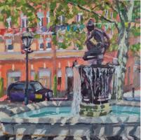 'Venus Fountain, Sloane Square', Oil on board, 20cm x 20cm