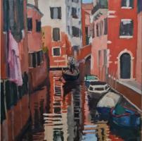 'Washing and Waterways', Oil on board, 20cm x 20cm, Available from The Mayne Gallery - see link on home page