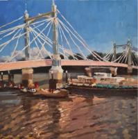 'Albert Bridge Sunsine', Oil on board, 20cm x 20cm
