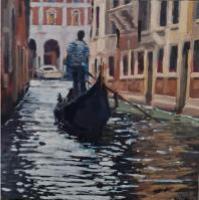 'Towards the Grand Canal', Oil on board, 20cm x 20cm