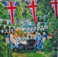'Platinum Jubilee Street Party', Oil on board, 25cm x 25cm