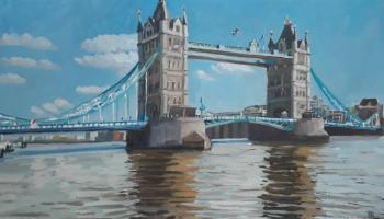 'Tower Bridge from the North Bank' Oil on board, 20cm x 36cm, 
