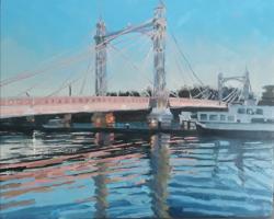 'Albert Bridge, Evening', Oil on board, 20cm x 25cm, Available from Riverside Gallery - see link on home page