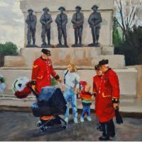 'Chelsea Pensioners The Day Before The Coronation', Oil on board, 20cm x 20cm