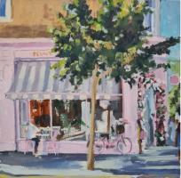 'Morning Coffee and Cake', Oil on board, 20cm x 20cm