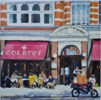'Diners at Colbert's', Oil on board, 20cm x 20cm