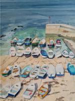 'Portscatho Boats', Image size 25cm x 20cm, mounted 38.5cm x 34.5cm   